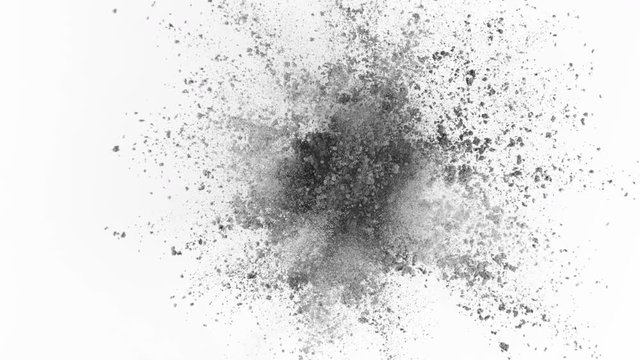Gray powder exploding on white background in super slow motion, shot with Phantom Flex 4K