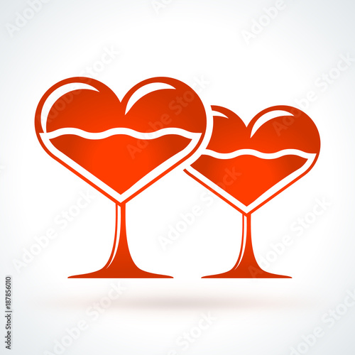 Two Heart Shaped Wineglasses St Valentines Day Vector Design