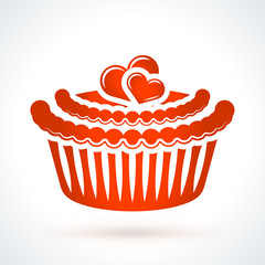 Capcake with hearts. St. Valentines Day vector design element. Love, wedding or dating romantic decorative symbol