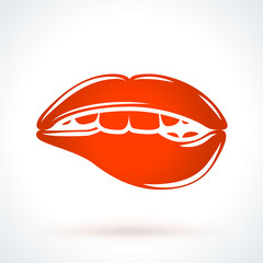 Sexy biting lips. St. Valentines Day vector design element. Love, wedding or dating romantic decorative symbol