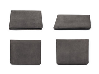 Flat leather wallet isolated