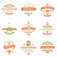 Set of Christmas sale vintage badges. Typographic vector design elements for promotional discount banner, holiday shopping