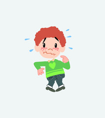 White boy in jeans, scared. 