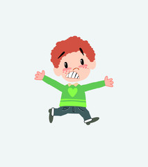 White boy in jeans running terrified.