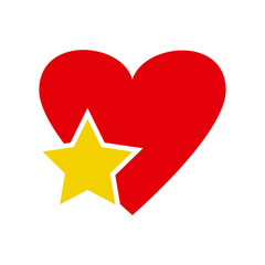 Star in heart, red and yellow icon. Vector illustration