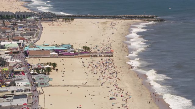 New Jersey circa-2017, Aerial shot of the Jersey Shore flying towards New York City.  Shot with Cineflex and RED Epic-W Helium. 
