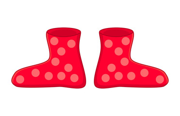 rubber boots, cartoon dotted red gumboots isolated on white background