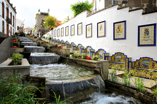 Scenic cascade in downtown Firgas on Gran Canaria Island, Canary Islands, Spain