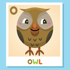 O is for Owl. Letter O. Owl., cute illustration. Animal alphabet.