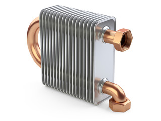 Heat exchanger with tubes for connection of Industrial cooling unit equipment.