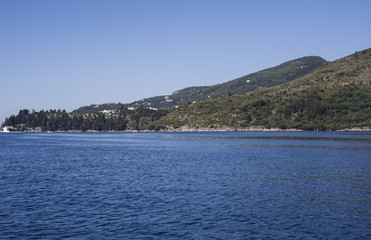 View of the beautiful blue sea of Corfu in Greece