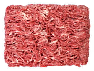Raw minced meat or beef meat, isolated on white background. Fresh meat, cooking ingredient. high angle view.