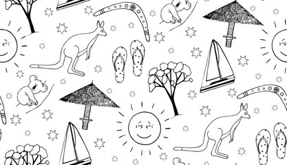 Outlne seamless pattern with Australian symbols.