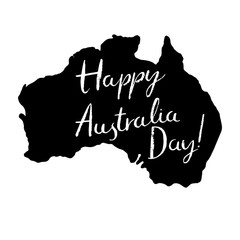 Happy Australia Day grunge lettering isolated on black map
