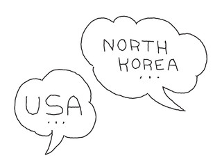 North Korea and USA dialogue bubble. International conflict. Hand drawn vector stock illustration.