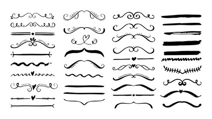Set of handmade grunge text dividers and brush strokes
