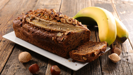 banana bread on wood background