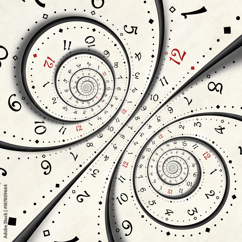 Wall mural abstract modern white surreal spiral clock fractal twisted watch unusual abstract texture background