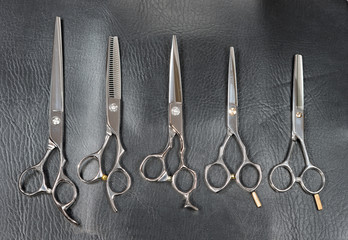 Set of scissors for cutting hair for professional hair stylist.