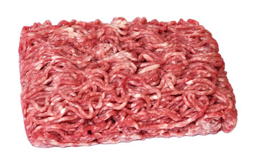 Raw minced meat or beef meat, isolated on white background. Fresh meat, cooking ingredient. high angle view.