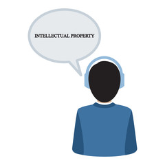 Businessman in headphones. Business illustration with the inscription:intellectual property