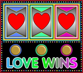 Slot machine with hearts and the Words Love wins