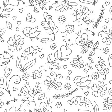 Floral pattern in doodle and cartoon style. 