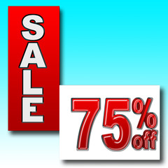 Stock Illustration - Red 75 Percent Off, Red Sale, Blue Gradient Background, 3D Illustration.