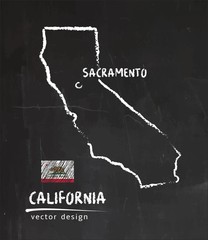 California map, vector drawing on blackboard