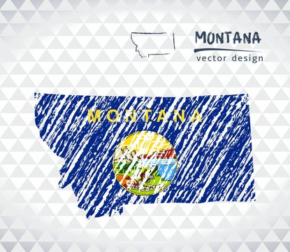 Map of Montana with hand drawn sketch map inside. Vector illustration