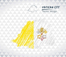 Vatican City vector map with flag inside isolated on a white background. Sketch chalk hand drawn illustration