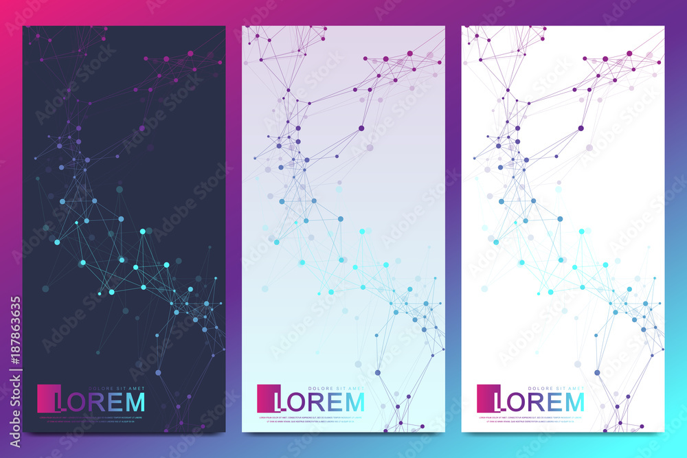 Aufkleber Modern set of vector flyers. Geometric abstract presentation. Molecule and communication background for medicine, science, technology, chemistry. Cybernetic dots. Lines plexus. Card surface.