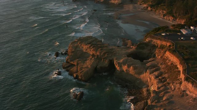 Oregon Coast circa-2017, Aerial shot of Devil's Punchbowl on the Oregon Coast.  Shot with Cineflex and RED Epic-W Helium. 