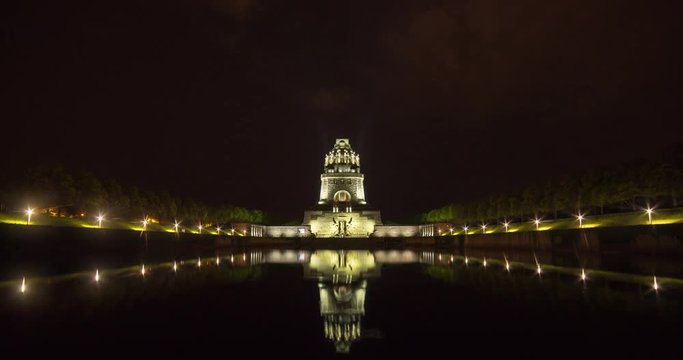 Leipzig, Germany - April 2015: Timelapse of the Monument to the Battle of Nations at night