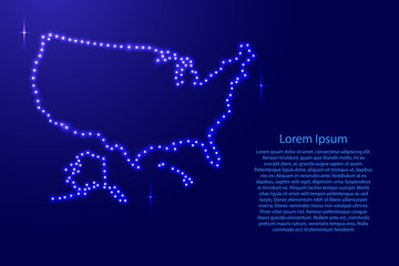 Map USA from luminous blue star space points on the contour for banner, poster, greeting card, of vector illustration.