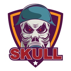 Skull in military helmet and gas mask logo