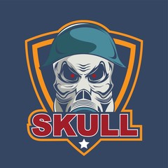 Skull in military helmet and gas mask logo