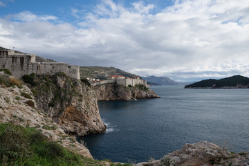 Fototapeta na wymiar View of the old town and fortification wall in Dubrovnik, Croatia, on a winter day