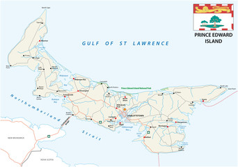 Prince Edward Island vector road map with flag