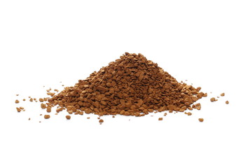 instant coffee grains isolated on white background and texture