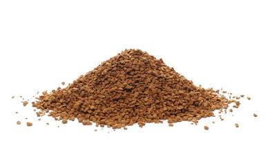 instant coffee grains isolated on white background and texture