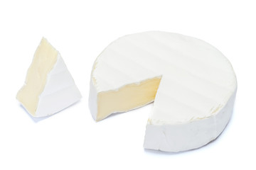 Round brie or camambert cheese on a white background