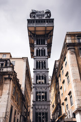 Santa Justa Lift in Lisbon, Portugal. The famous city landmark from the 20th century.