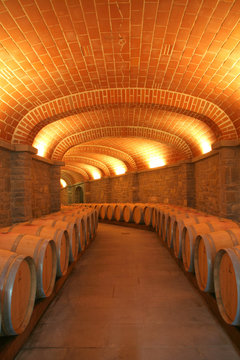 Italia, Toscana, Arezzo, il villaggio de Il Borro,una cantina di invecchiamento vino con botti.