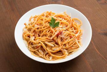 Tomato spaghetti with parmigiano cheese 