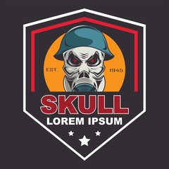 Skull in military helmet and gas mask logo
