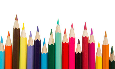 Color pencils,multicolored pencils isolated on white background with Clipping path.Beautiful color pencils copy space