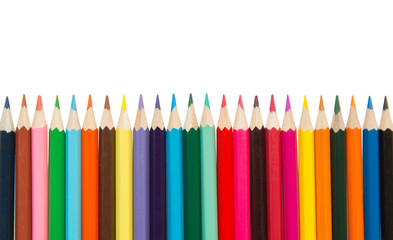 Color pencils,multicolored pencils isolated on white background with Clipping path.Beautiful color pencils copy space
