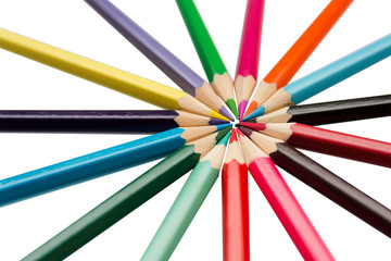 Naklejka premium Color pencils,multicolored pencils isolated on white background with Clipping path