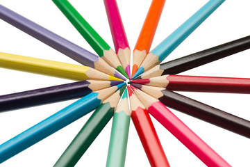 Naklejka premium Color pencils,multicolored pencils isolated on white background with Clipping path